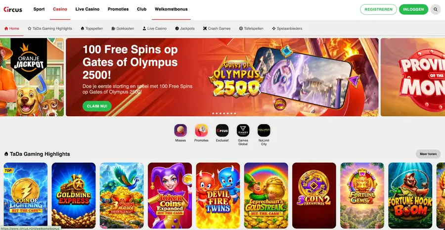 Circus Casino website